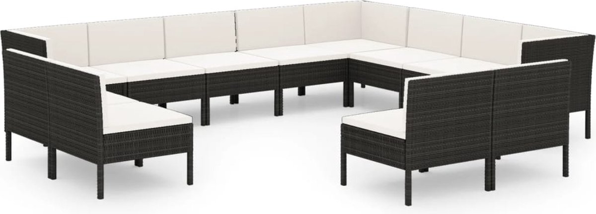 Vidaxl 12-delige Loungeset Met Kussens Poly Rattan - Zwart