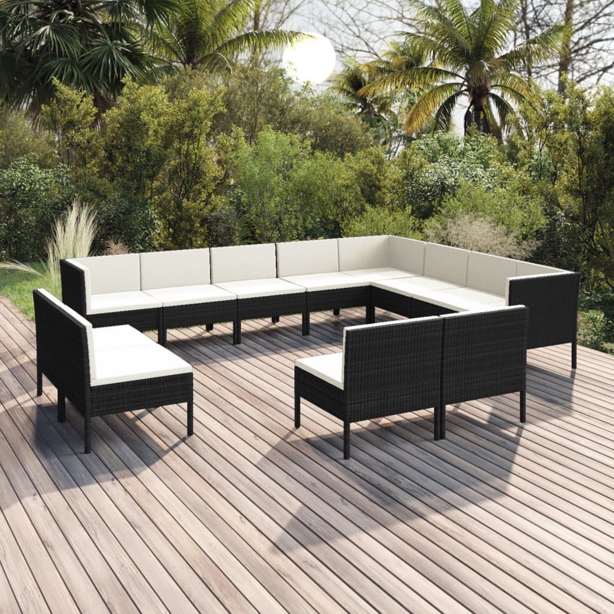 Vidaxl 12-delige Loungeset Met Kussens Poly Rattan - Zwart