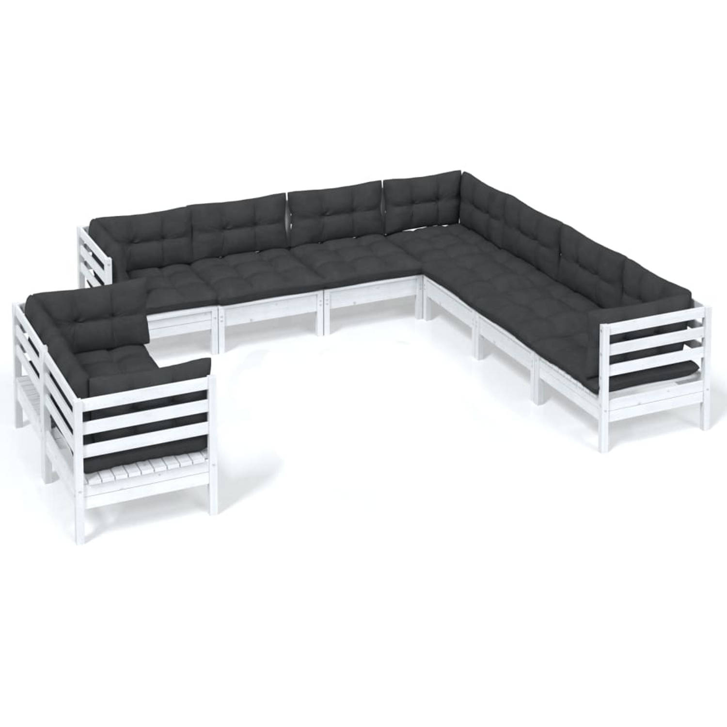 Vidaxl 9-delige Loungeset Met Kussens Massief Grenenhout - Wit