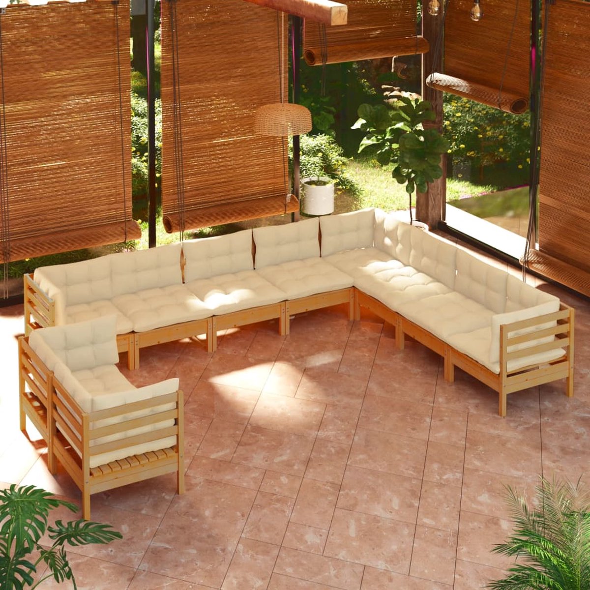 Vidaxl 10-delige Loungeset Met Kussens Grenenhout Honing - Bruin