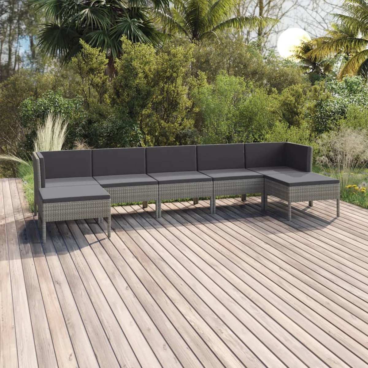 Vidaxl 7-delige Loungeset Met Kussens Poly Rattan - Grijs