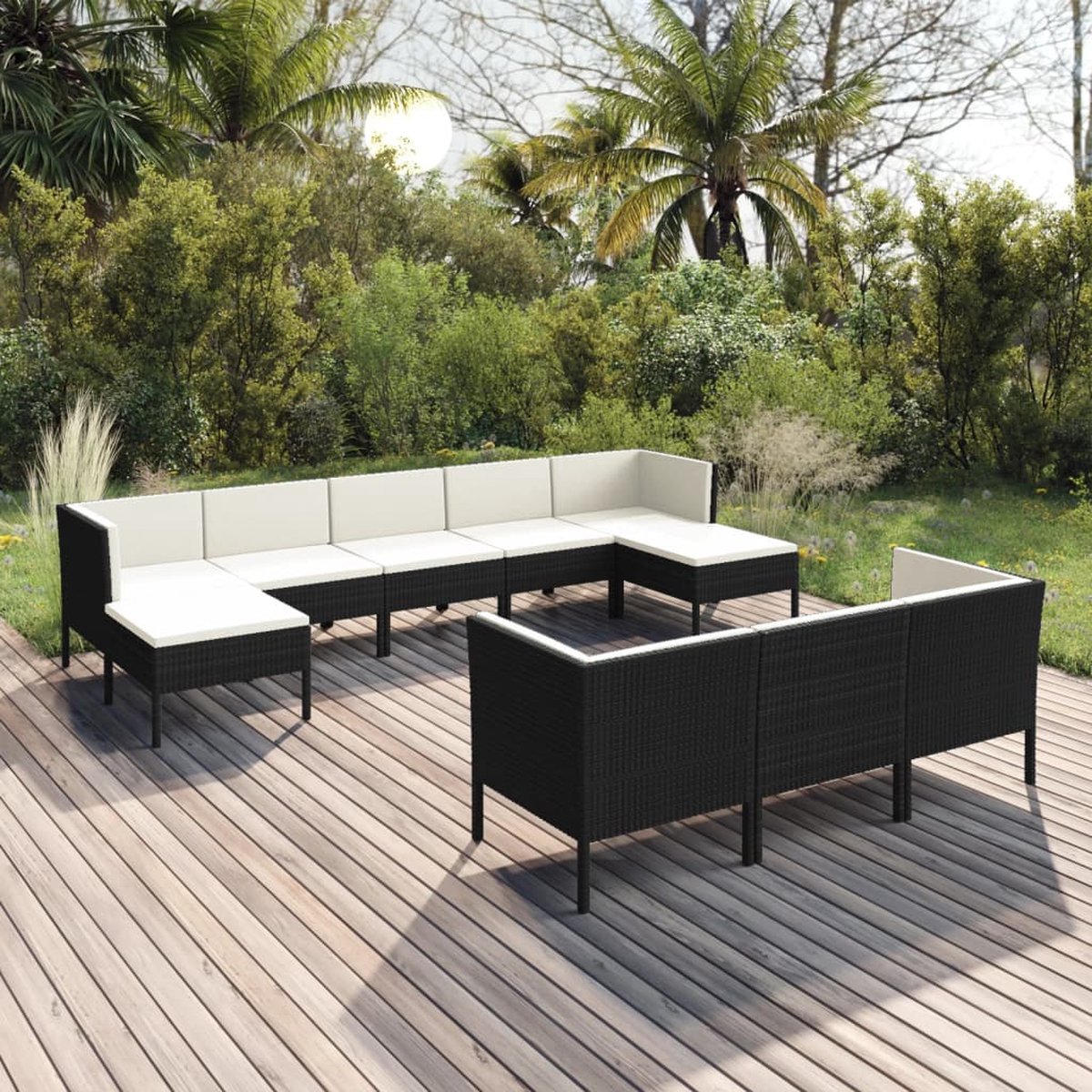 Vidaxl 10-delige Loungeset Met Kussens Poly Rattan - Zwart