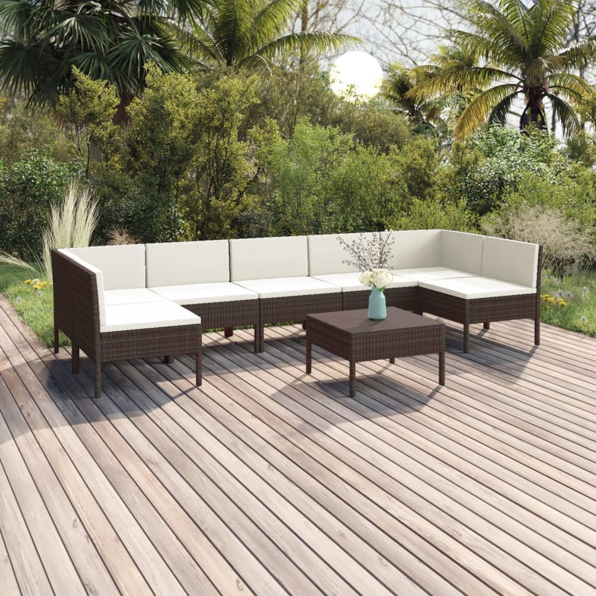 Vidaxl 8-delige Loungeset Met Kussens Poly Rattan - Bruin