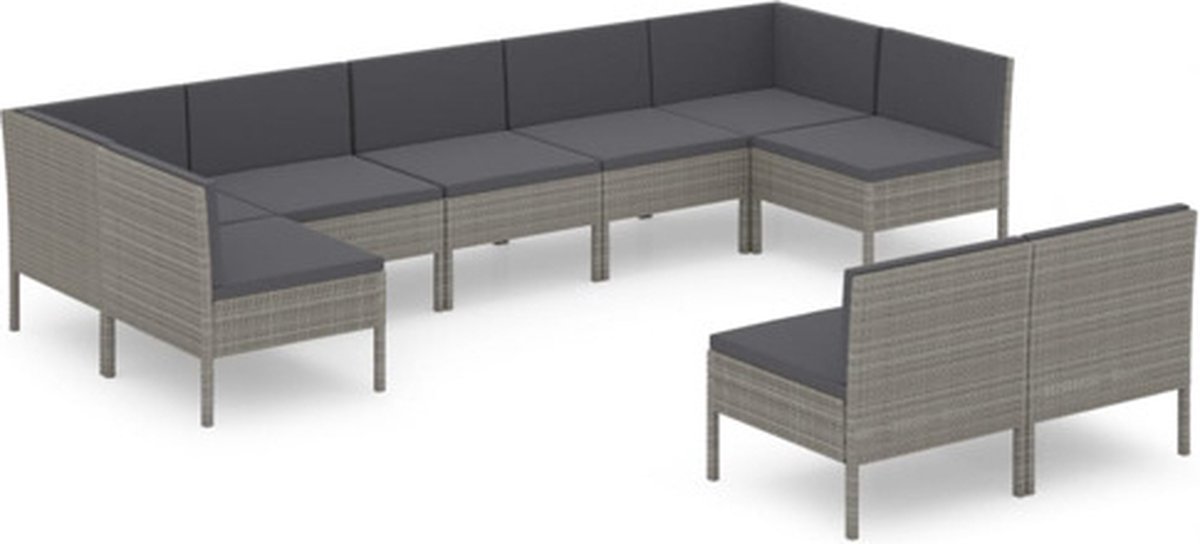 Vidaxl 9-delige Loungeset Met Kussens Poly Rattan - Gris