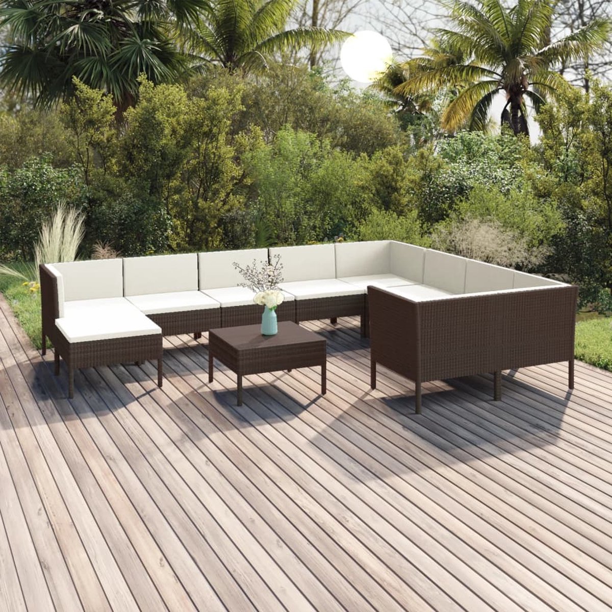 Vidaxl 11-delige Loungeset Met Kussens Poly Rattan - Bruin