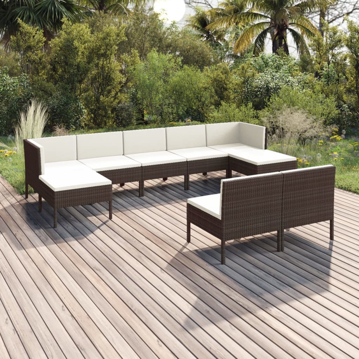 Vidaxl 9-delige Loungeset Met Kussens Poly Rattan - Bruin