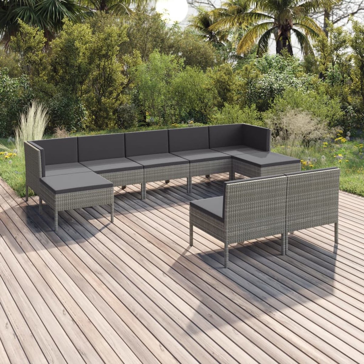 Vidaxl 9-delige Loungeset Met Kussens Poly Rattan - Grijs