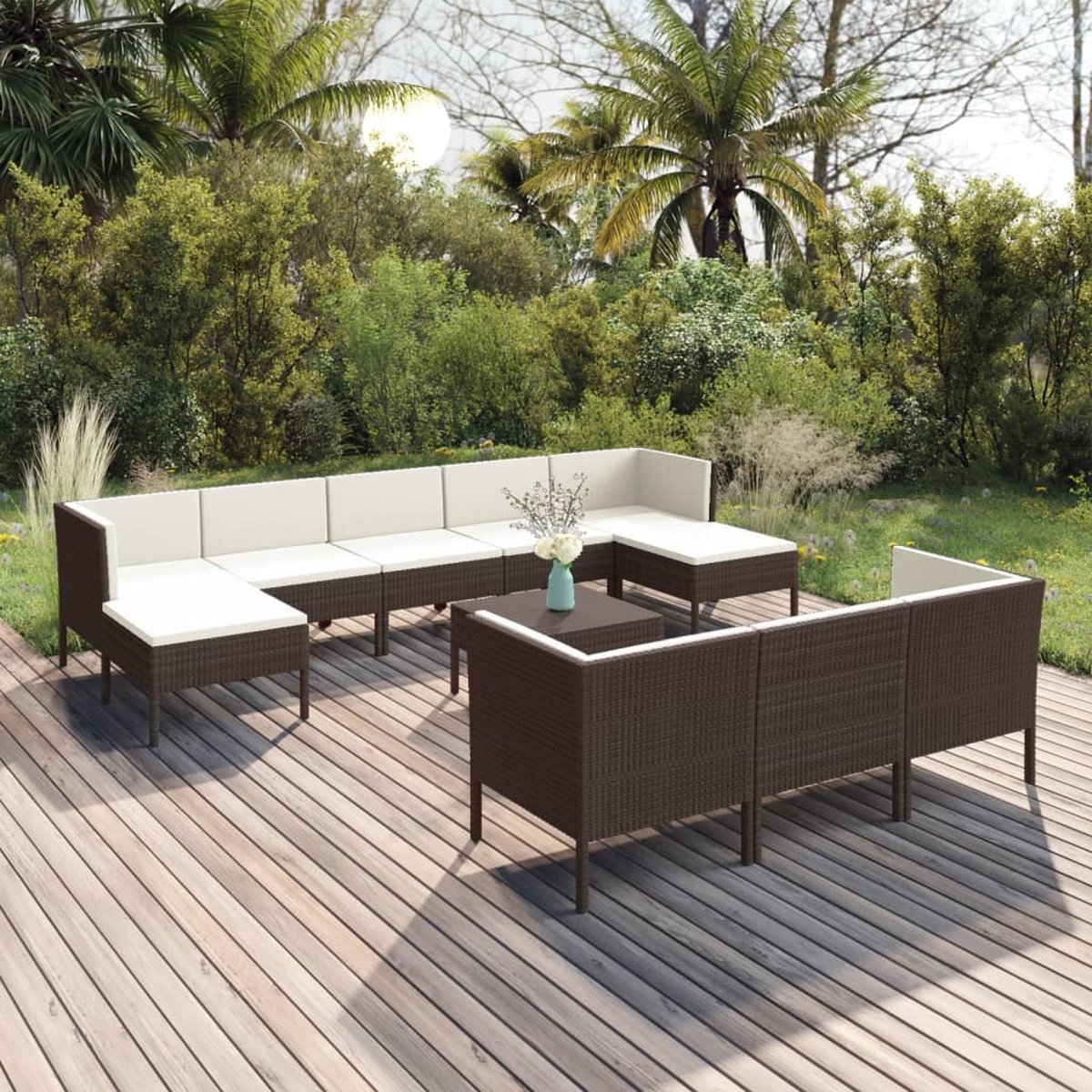 Vidaxl 11-delige Loungeset Met Kussens Poly Rattan - Bruin