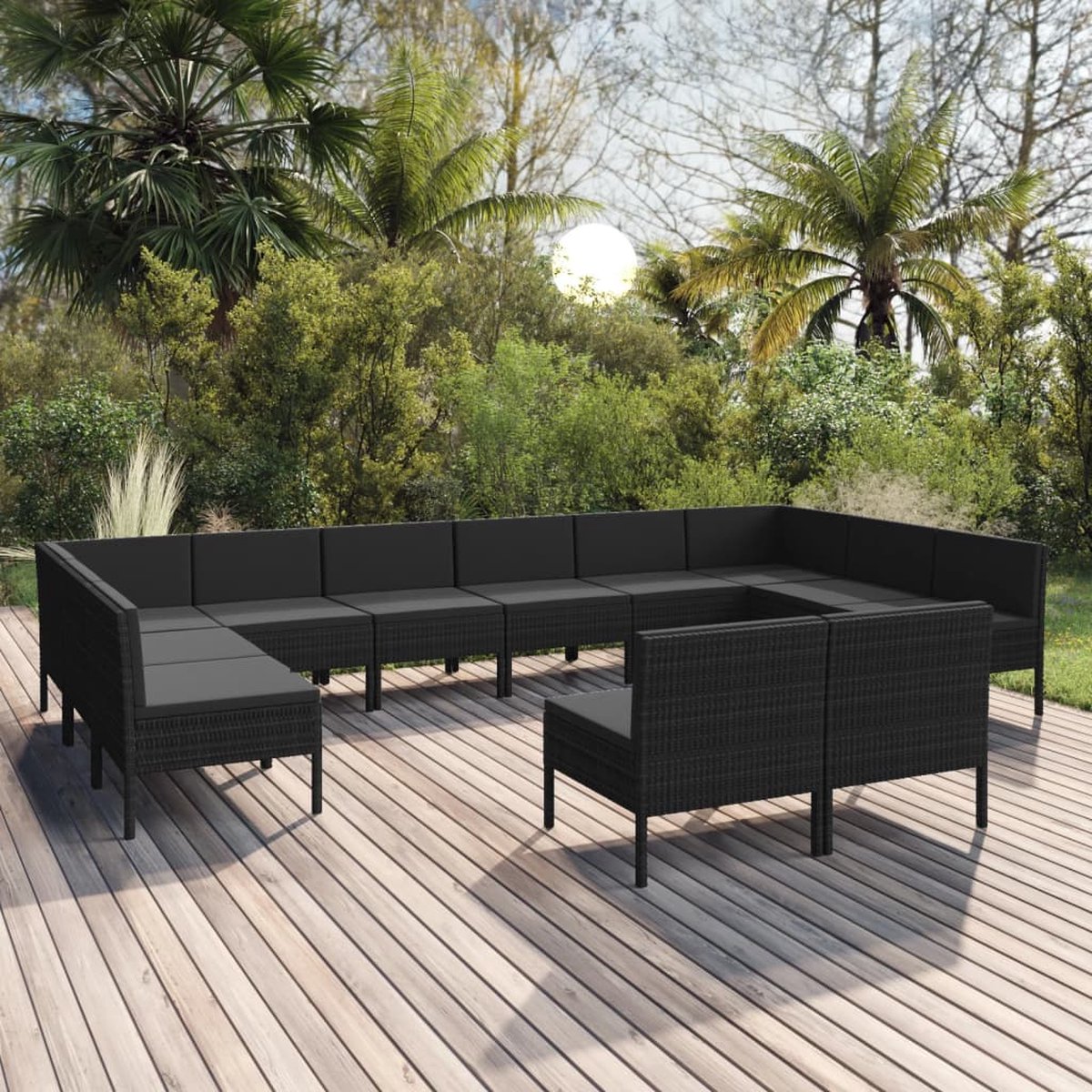 Vidaxl 12-delige Loungeset Met Kussens Poly Rattan - Zwart