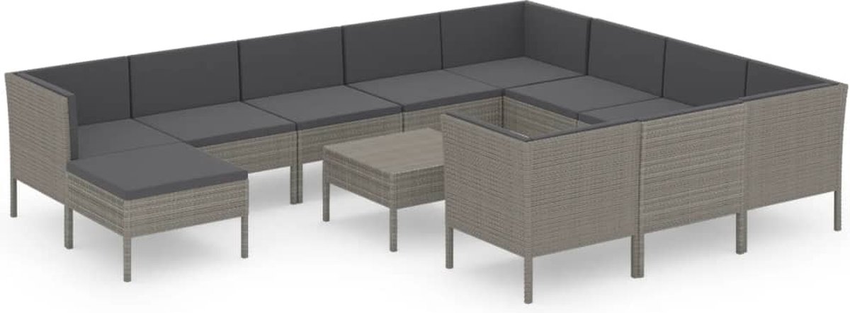 Vidaxl 12-delige Loungeset Met Kussens Poly Rattan - Grijs