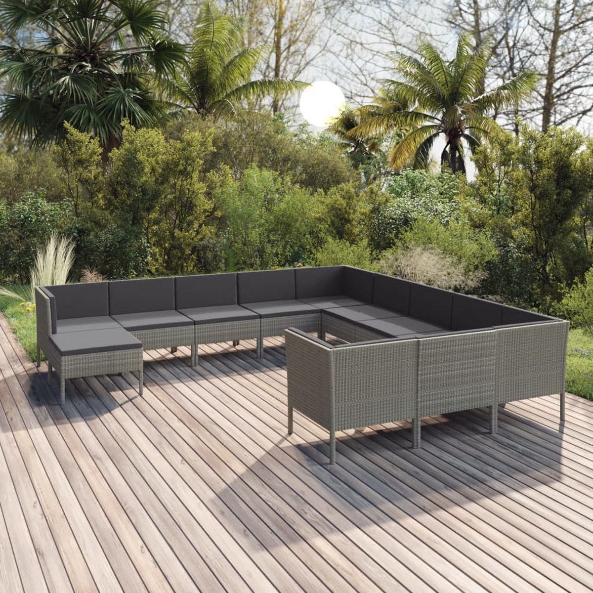 Vidaxl 12-delige Loungeset Met Kussens Poly Rattan - Grijs