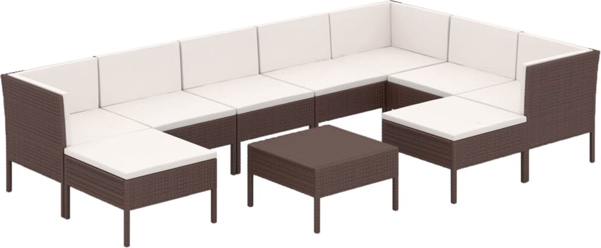 Vidaxl 10-delige Loungeset Met Kussens Poly Rattan - Bruin