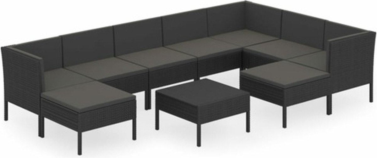 Vidaxl 10-delige Loungeset Met Kussens Poly Rattan - Zwart