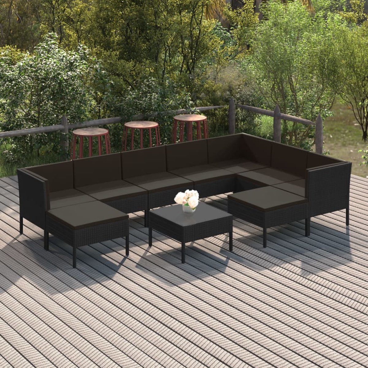 Vidaxl 10-delige Loungeset Met Kussens Poly Rattan - Zwart