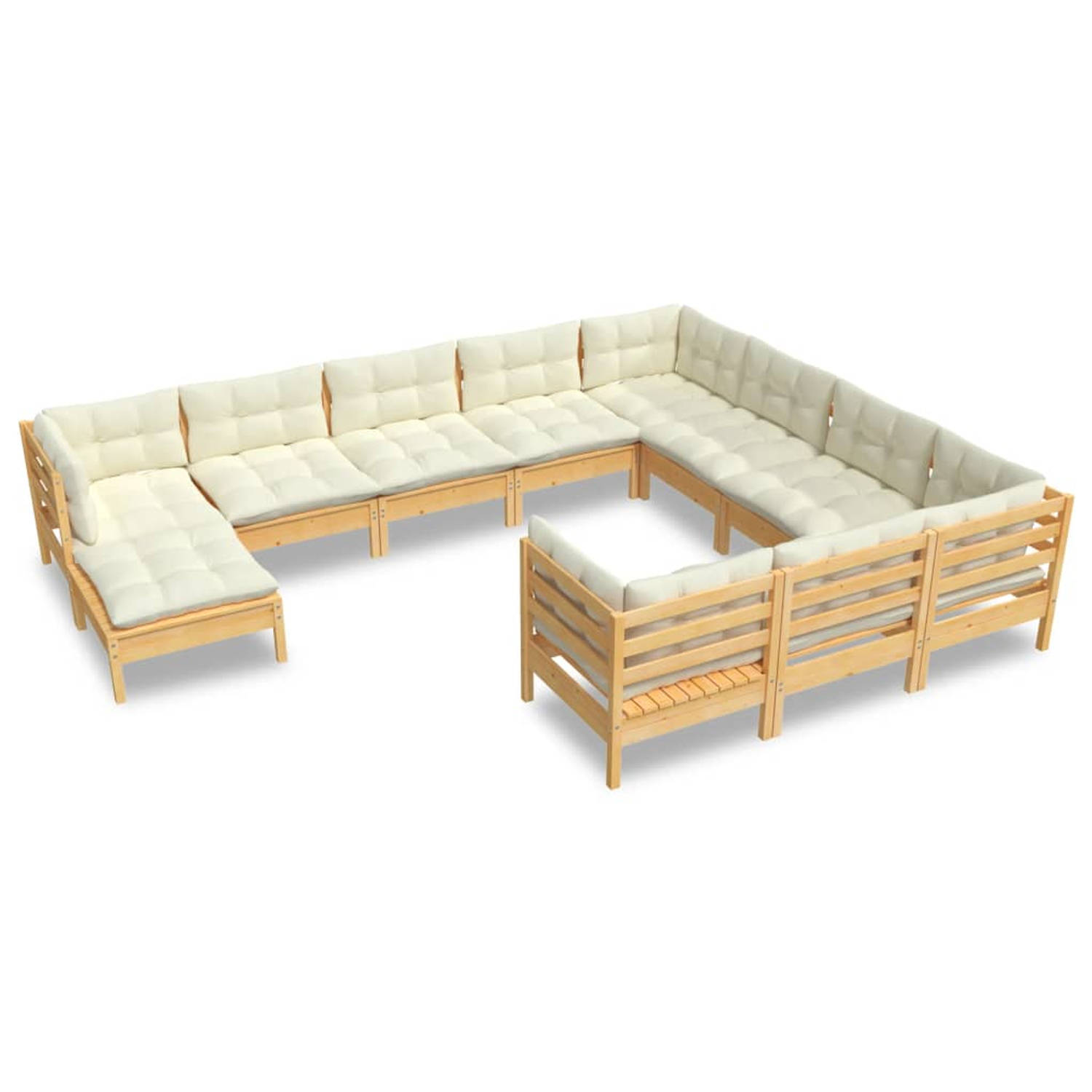 Vidaxl 11-delige Loungeset Met Crèmekleurige Kussens Grenenhout