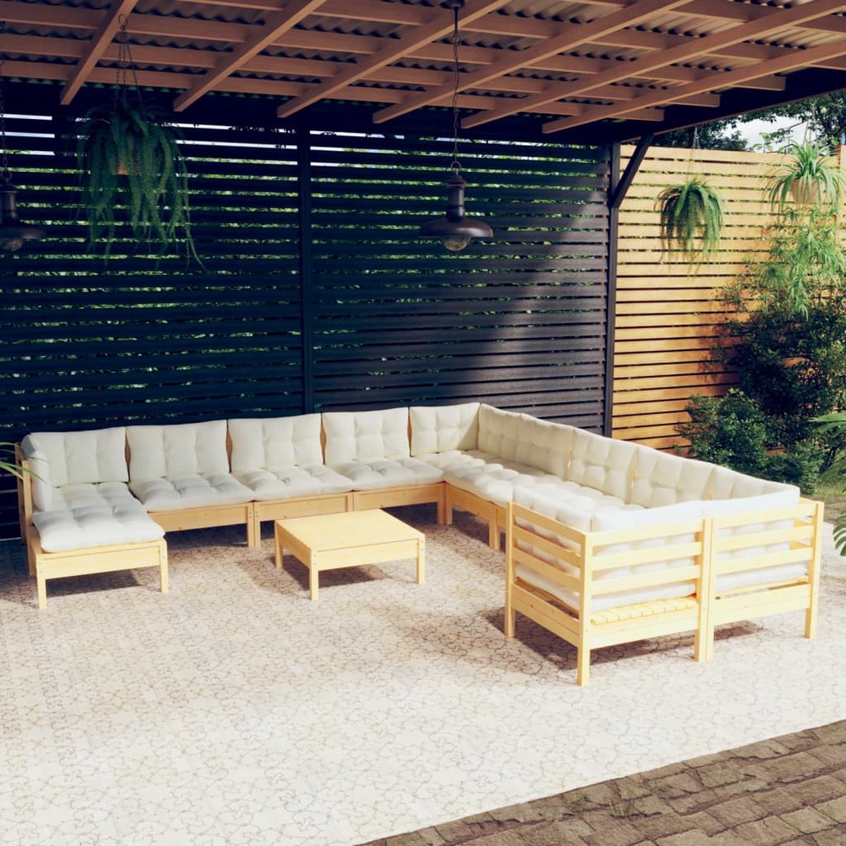 Vidaxl 12-delige Loungeset Met Crèmekleurig Kussens Grenenhout