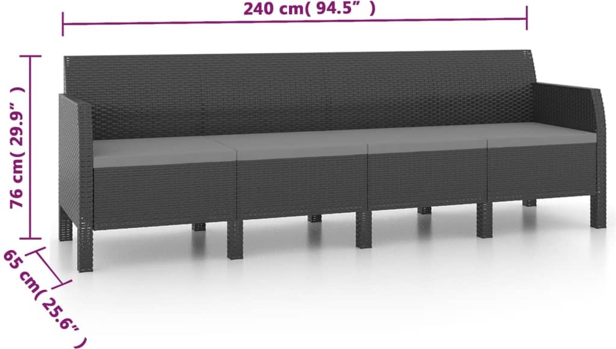 Vidaxl 3-delige Loungeset Met Kussens Pp Rattan Antracietkleurig