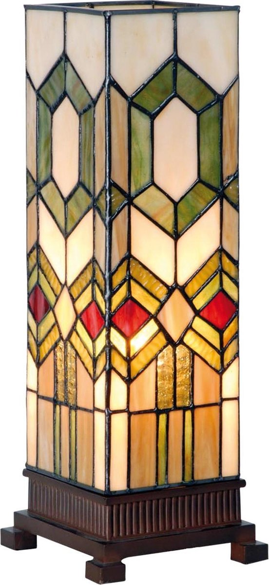 Clayre & Eef Taffellamp Tiffany 12.5*35 Cm E14/max 1*40w Meerkleurig Glas In Lood Art Deco Lumilamp 5ll-3085 - Groen