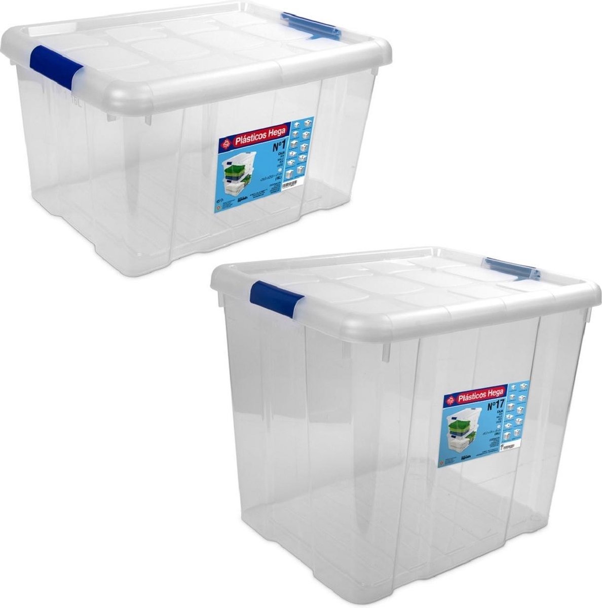 Hega Hogar 2x Opbergboxen/opbergdozen Met Deksel 16 En 35 Liter Kunststof Transparant/ - Opbergbox - Blauw