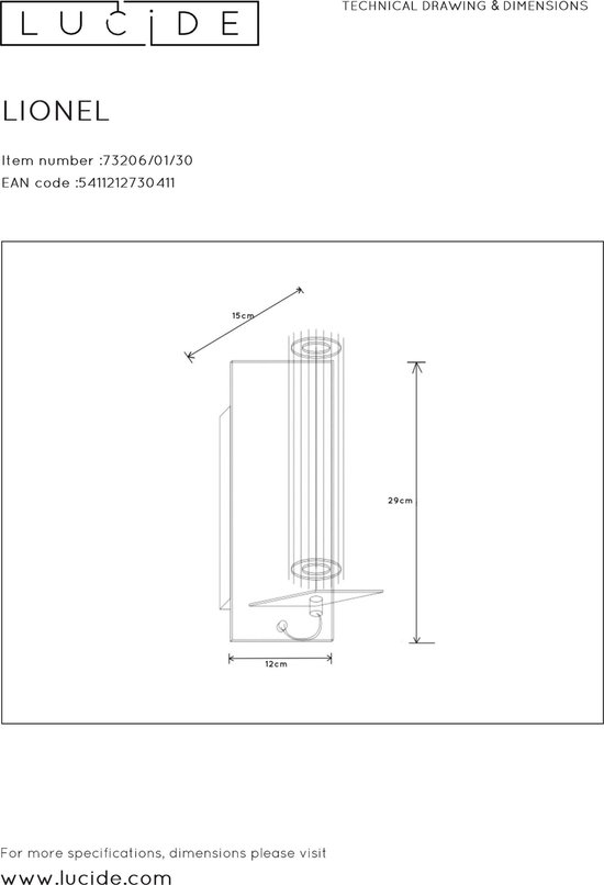 Lucide Lionel Wandlamp 1xe27/40w - Zwart