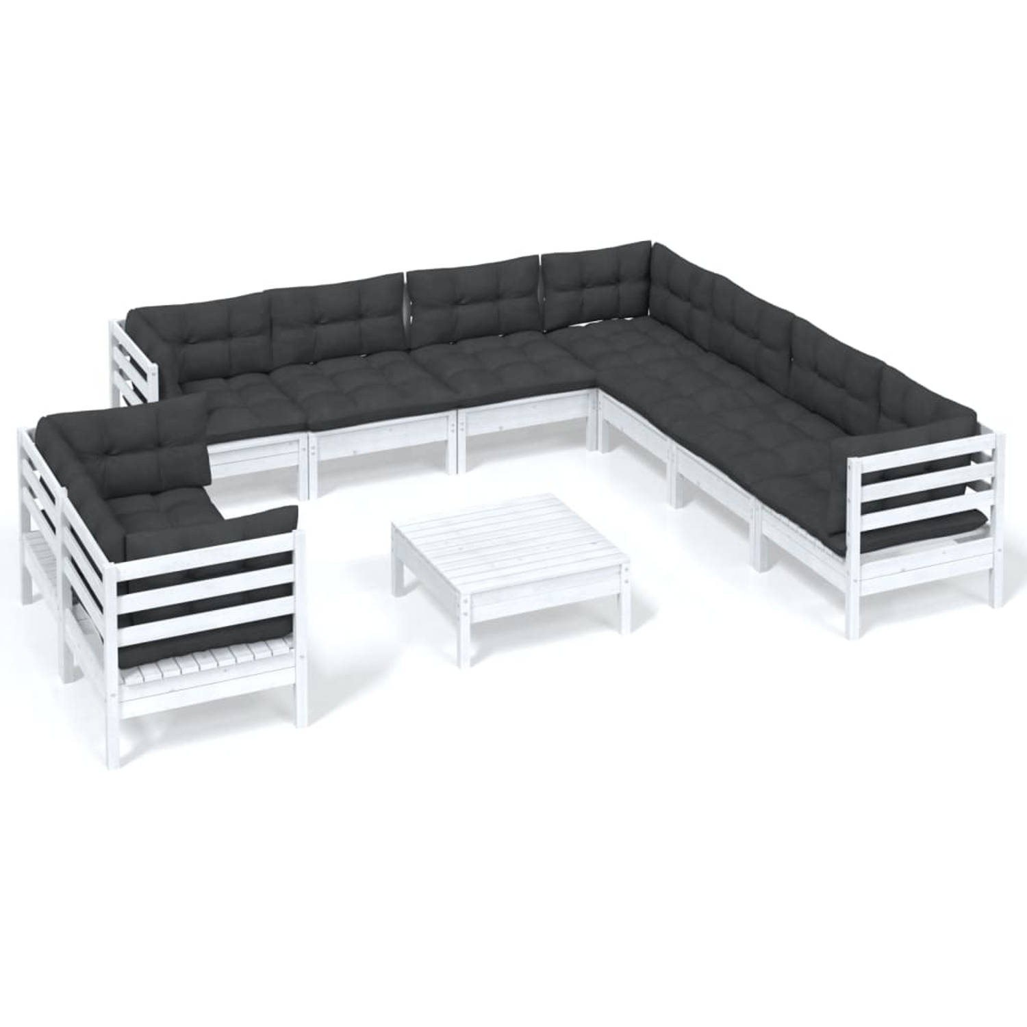 Vidaxl 10-delige Loungeset Met Kussens Massief Grenenhout - Wit