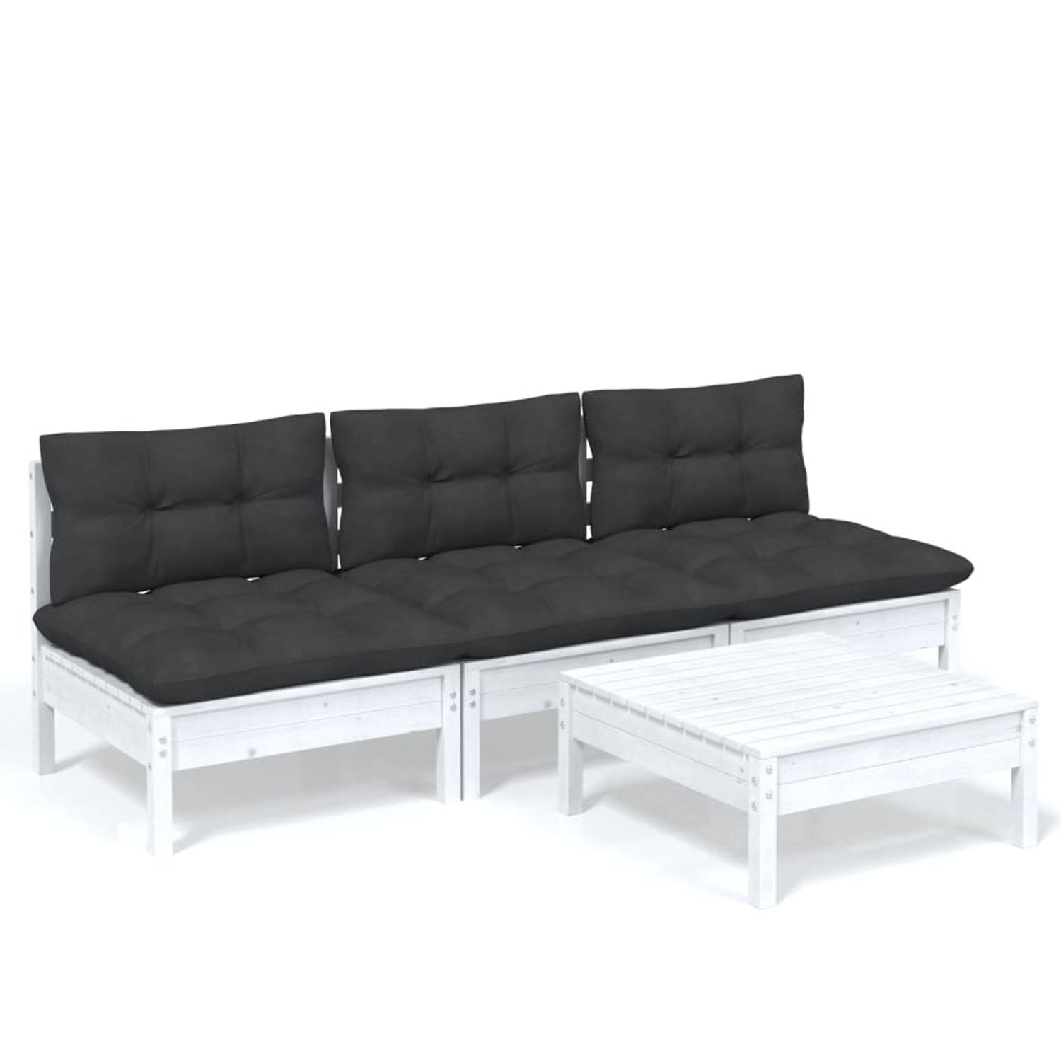 Vidaxl 4-delige Loungeset Met Antracietkleurige Kussens Grenenhout