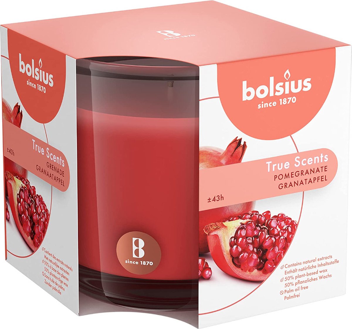 Bolsius Geurkaars True Scents Pomegranate 9,7 Cm Glas/wax - Rood