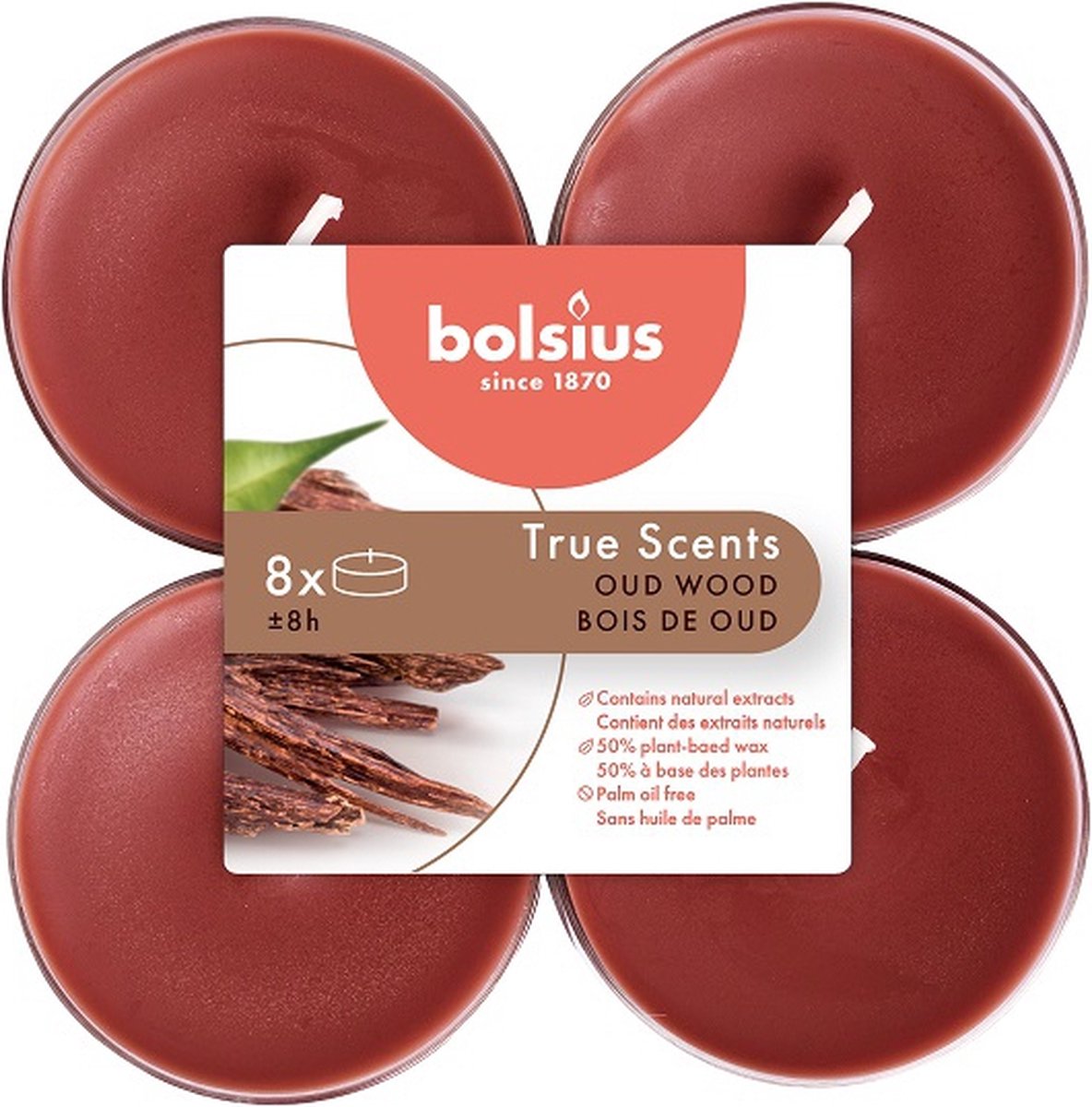 Bolsius Geurtheelichten True Scents Oud Wood 11,7 Cm 8 Stuks - Bruin