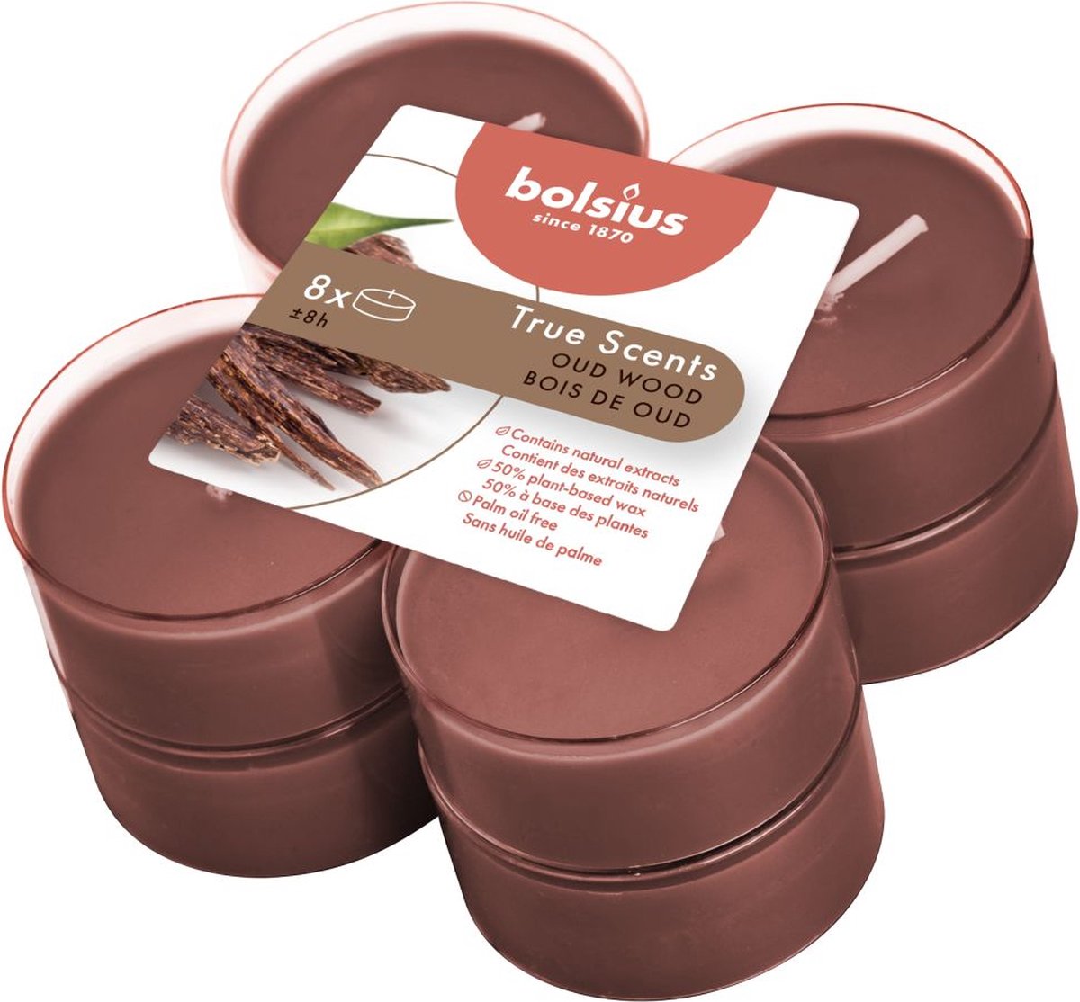 Bolsius Geurtheelichten True Scents Oud Wood 11,7 Cm 8 Stuks - Bruin