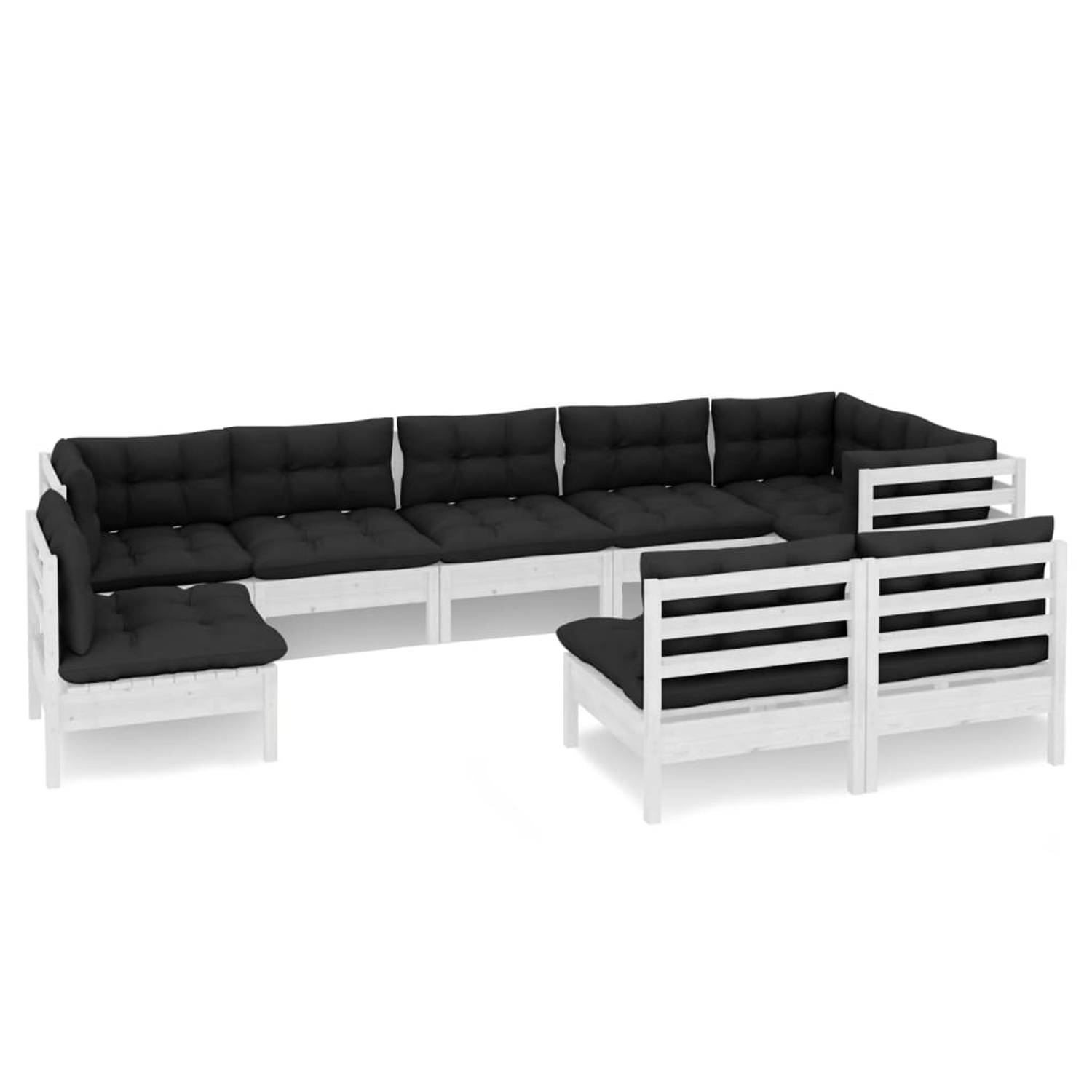 Vidaxl 9-delige Loungeset Met Kussens Massief Grenenhout - Wit