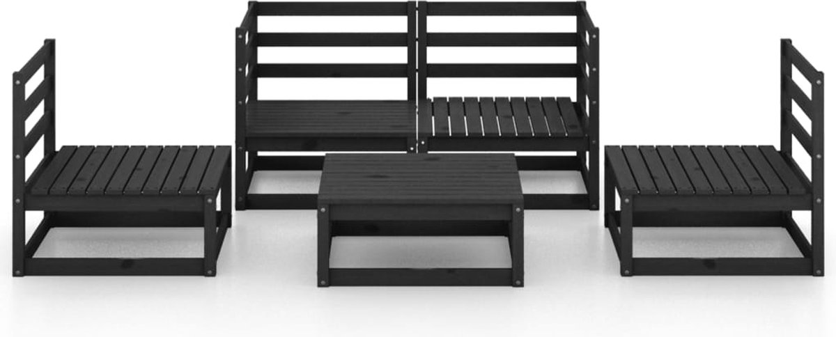 Vidaxl 5-delige Loungeset Massief Grenenhout - Zwart