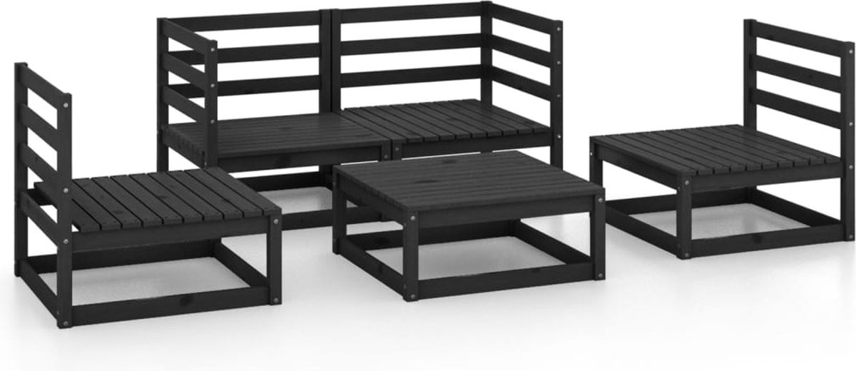 Vidaxl 5-delige Loungeset Massief Grenenhout - Zwart