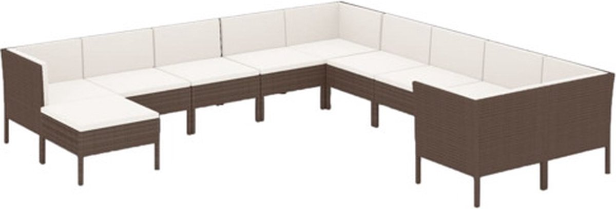 Vidaxl 11-delige Loungeset Met Kussens Poly Rattan - Bruin