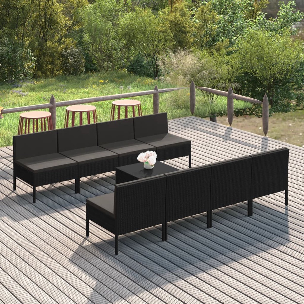 Vidaxl 9-delige Loungeset Met Kussens Poly Rattan - Zwart