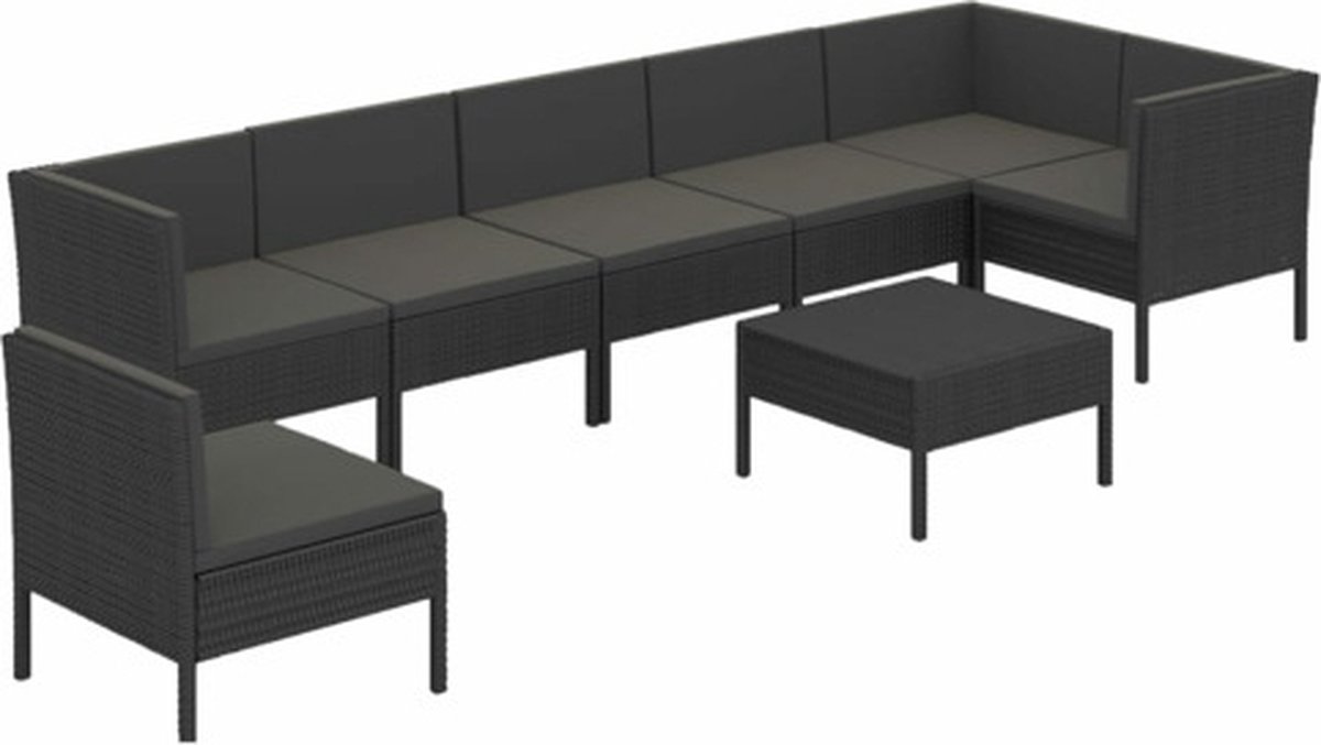 Vidaxl 8-delige Loungeset Met Kussens Poly Rattan - Zwart