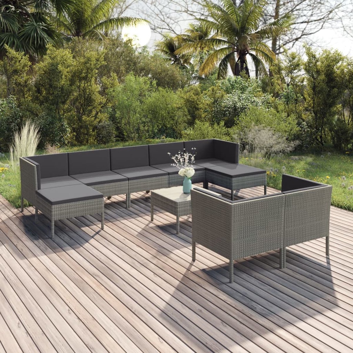 Vidaxl 10-delige Loungeset Met Kussens Poly Rattan - Gris