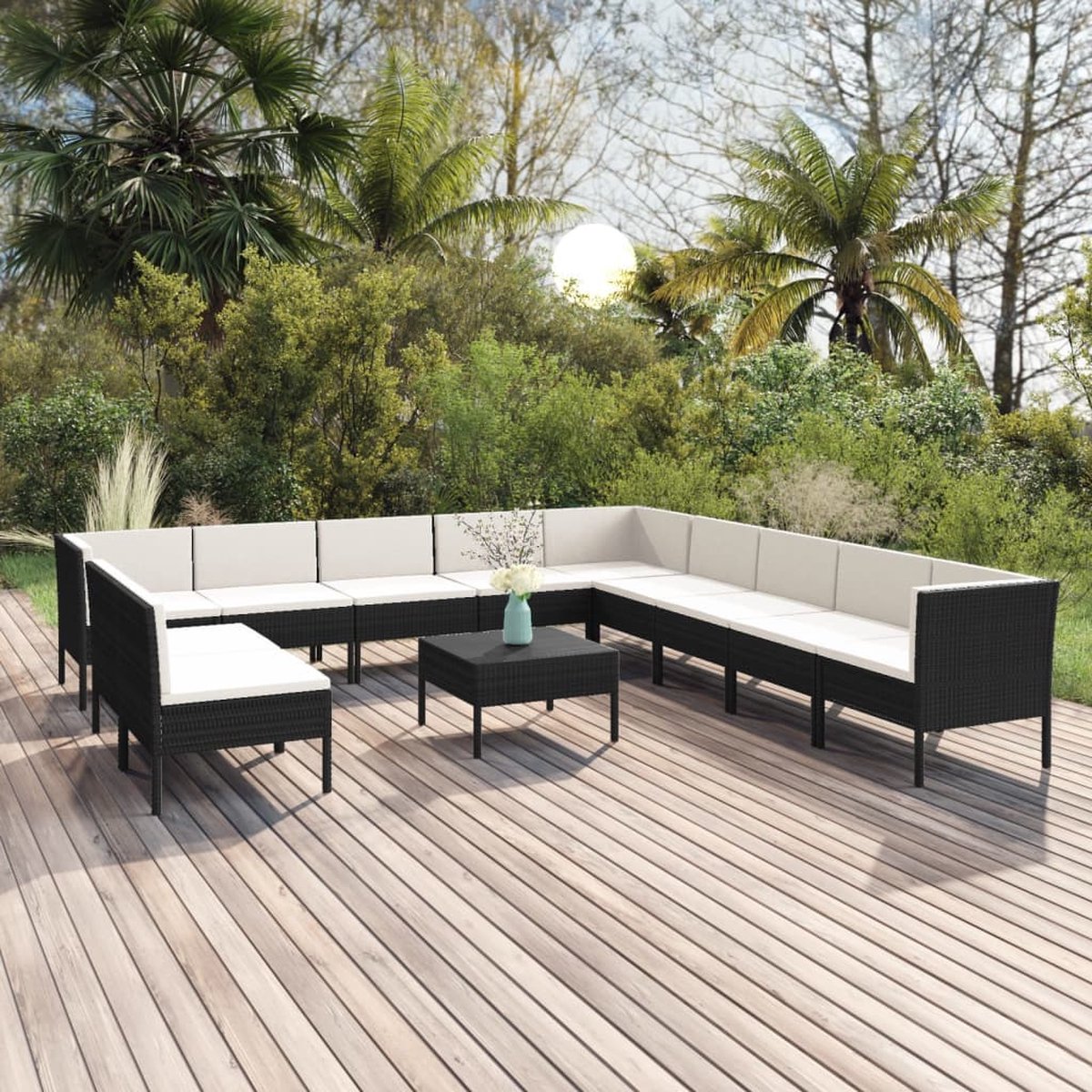 Vidaxl 12-delige Loungeset Met Kussens Poly Rattan - Zwart