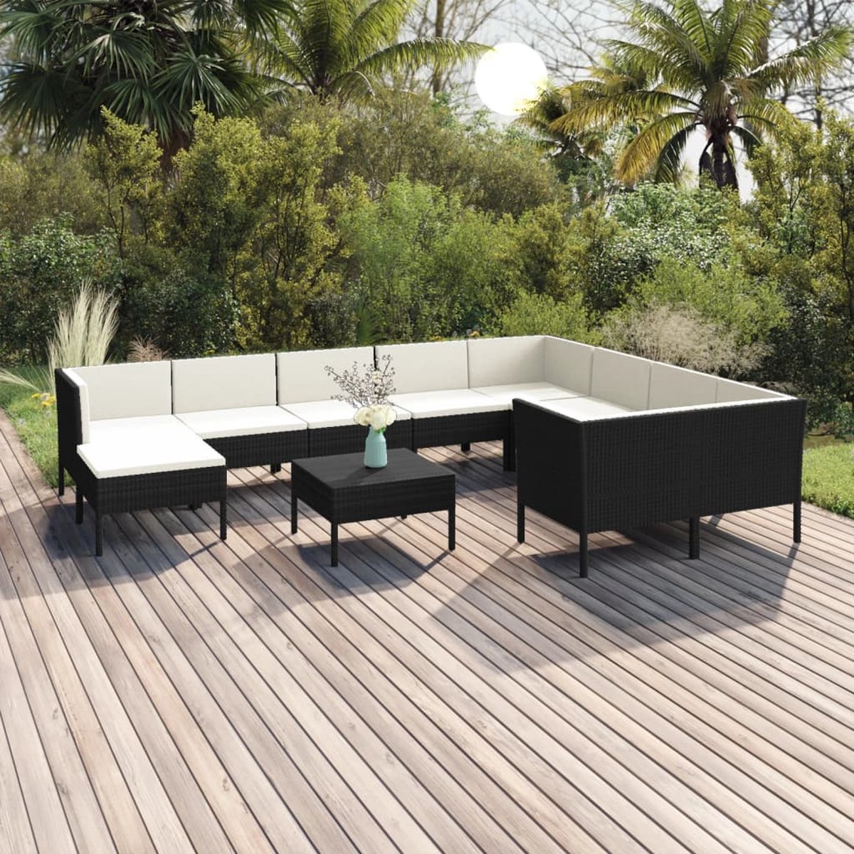 Vidaxl 11-delige Loungeset Met Kussens Poly Rattan - Zwart