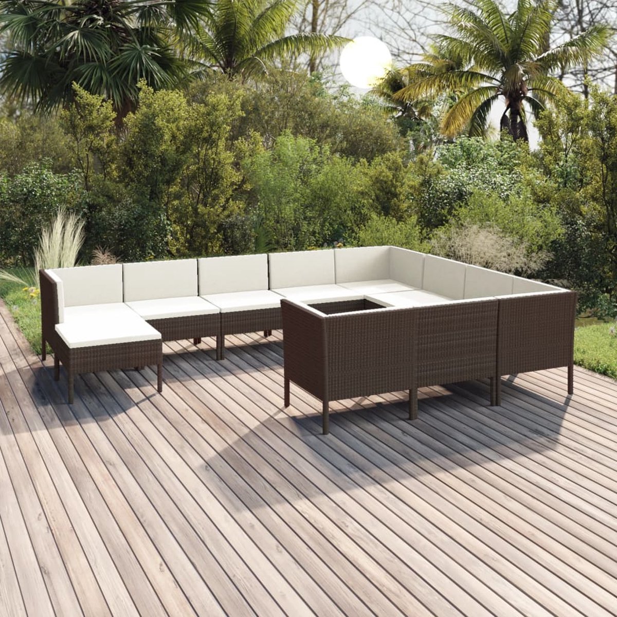 Vidaxl 11-delige Loungeset Met Kussens Poly Rattan - Bruin