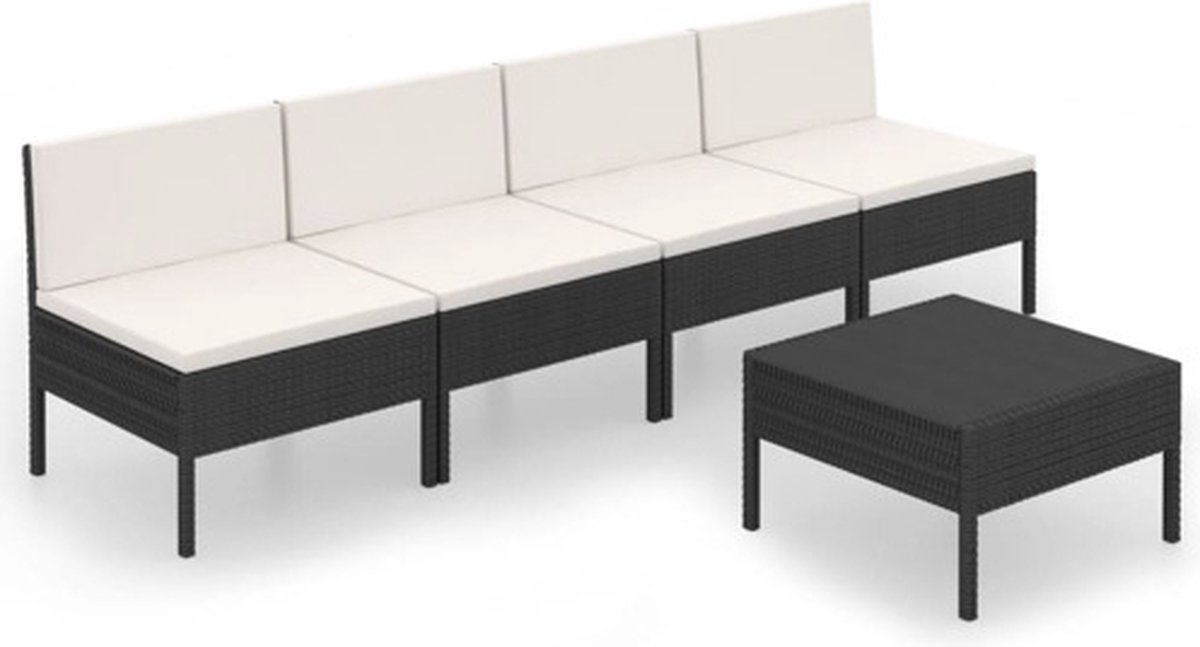 Vidaxl 5-delige Loungeset Met Kussens Poly Rattan - Zwart