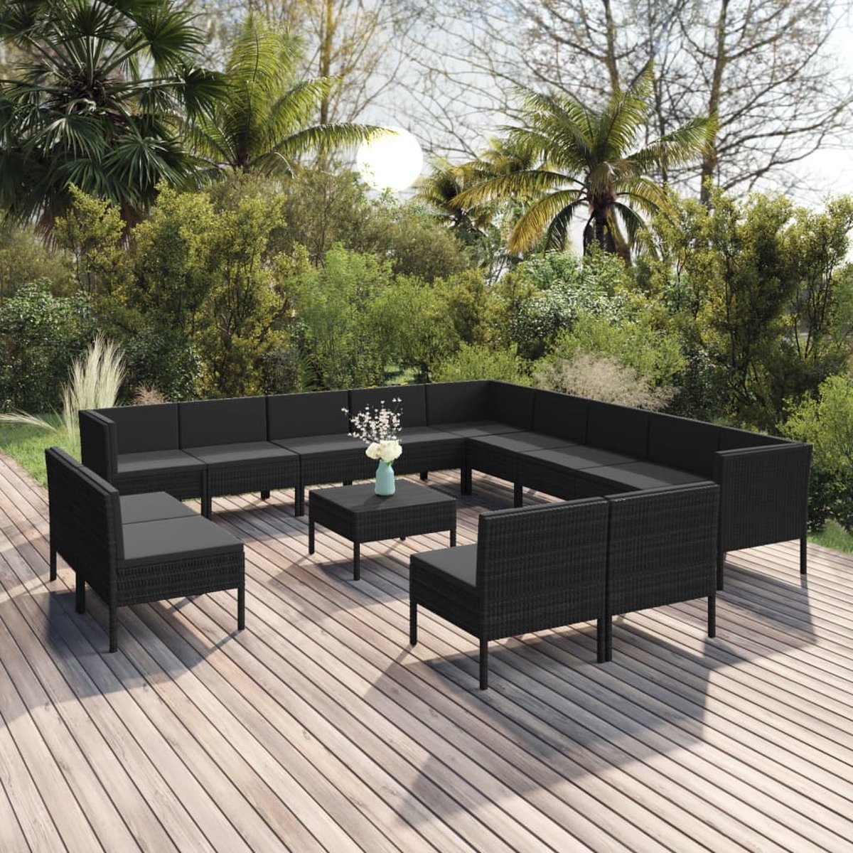 Vidaxl 14-delige Loungeset Met Kussens Poly Rattan - Negro