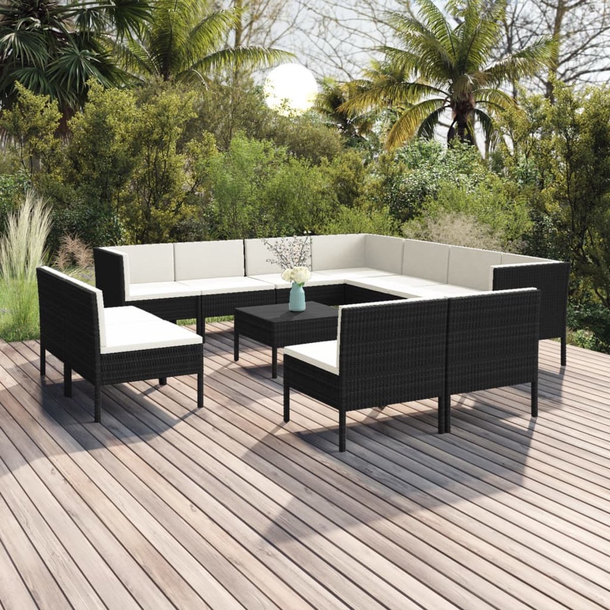 Vidaxl 12-delige Loungeset Met Kussens Poly Rattan - Negro