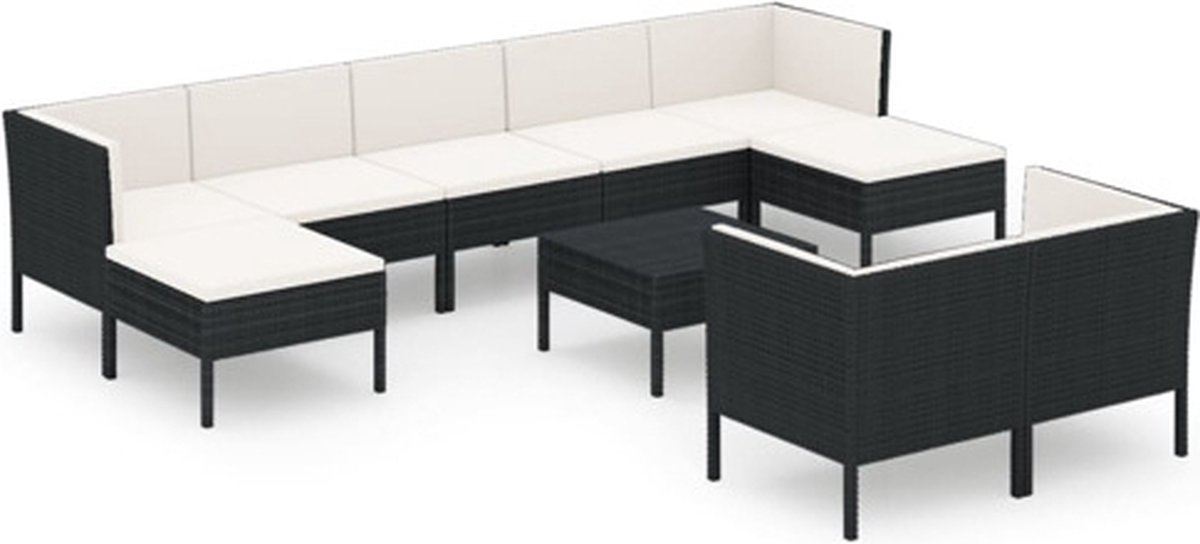 Vidaxl 10-delige Loungeset Met Kussens Poly Rattan - Zwart