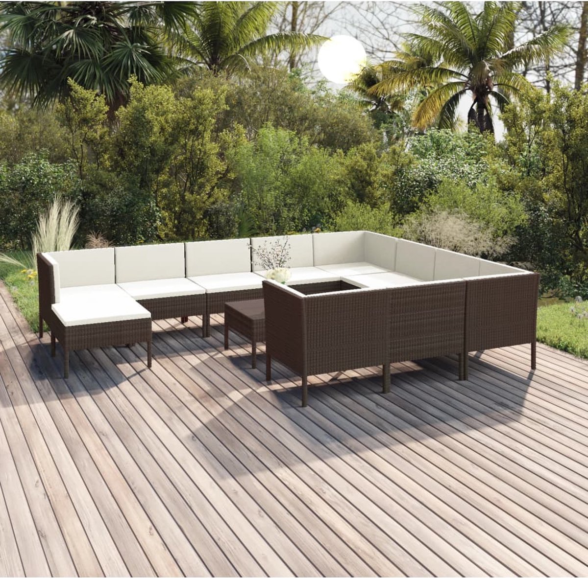 Vidaxl 12-delige Loungeset Met Kussens Poly Rattan - Bruin