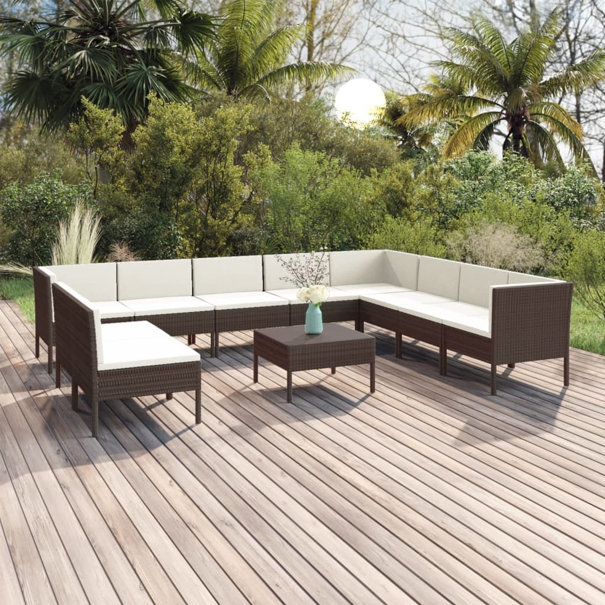 Vidaxl 11-delige Loungeset Met Kussens Poly Rattan - Bruin