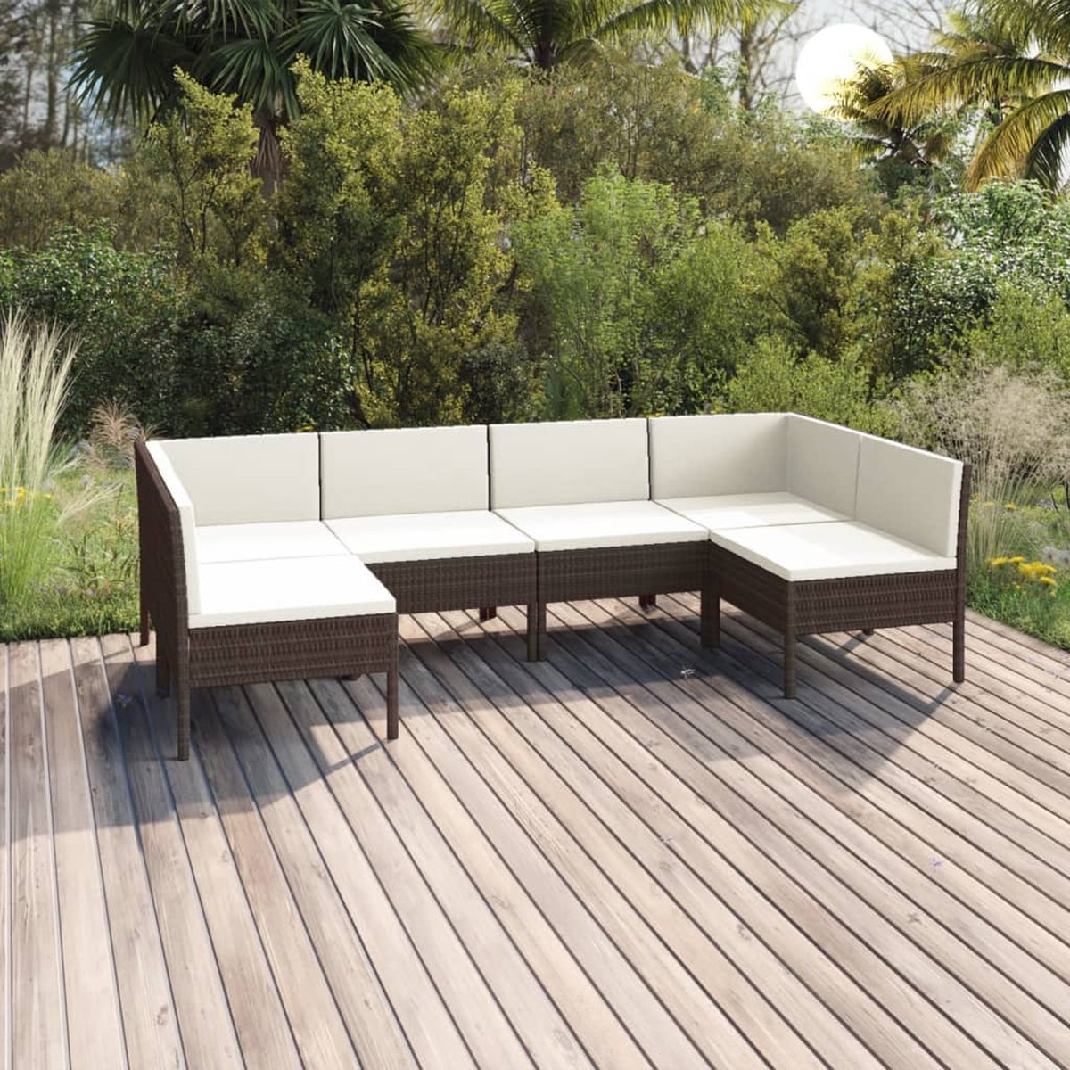 Vidaxl 6-delige Loungeset Met Kussens Poly Rattan - Bruin