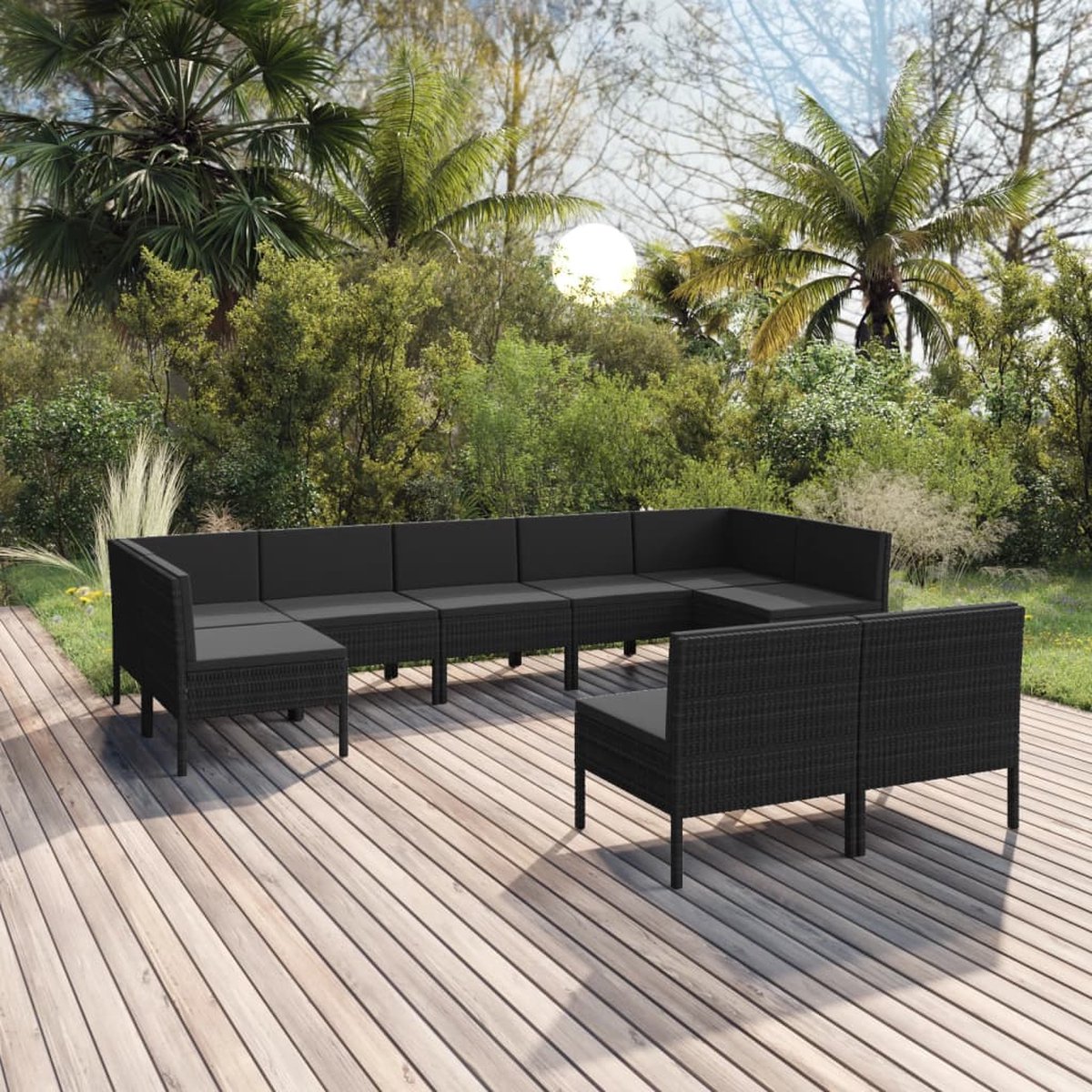 Vidaxl 9-delige Loungeset Met Kussens Poly Rattan - Zwart