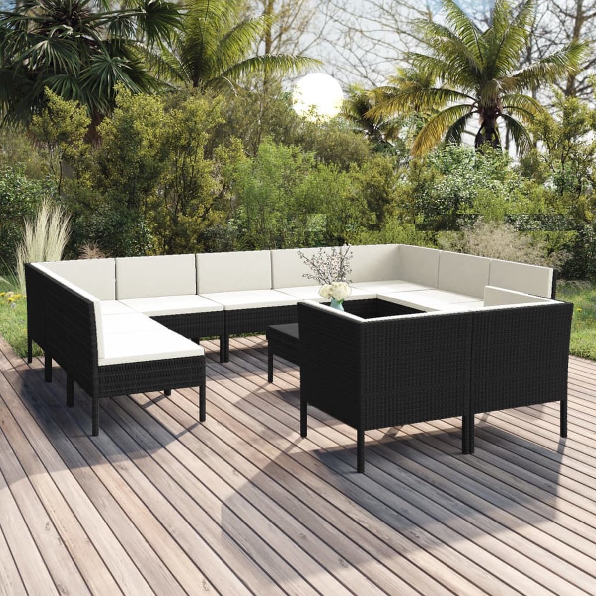 Vidaxl 12-delige Loungeset Met Kussens Poly Rattan - Zwart