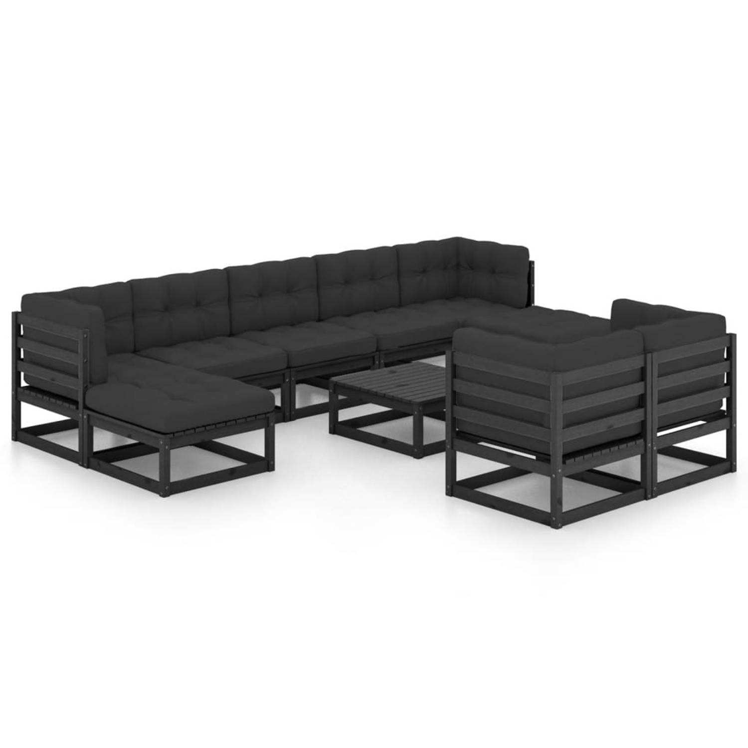 Vidaxl 10-delige Loungeset Met Kussens Massief Grenenhout - Zwart