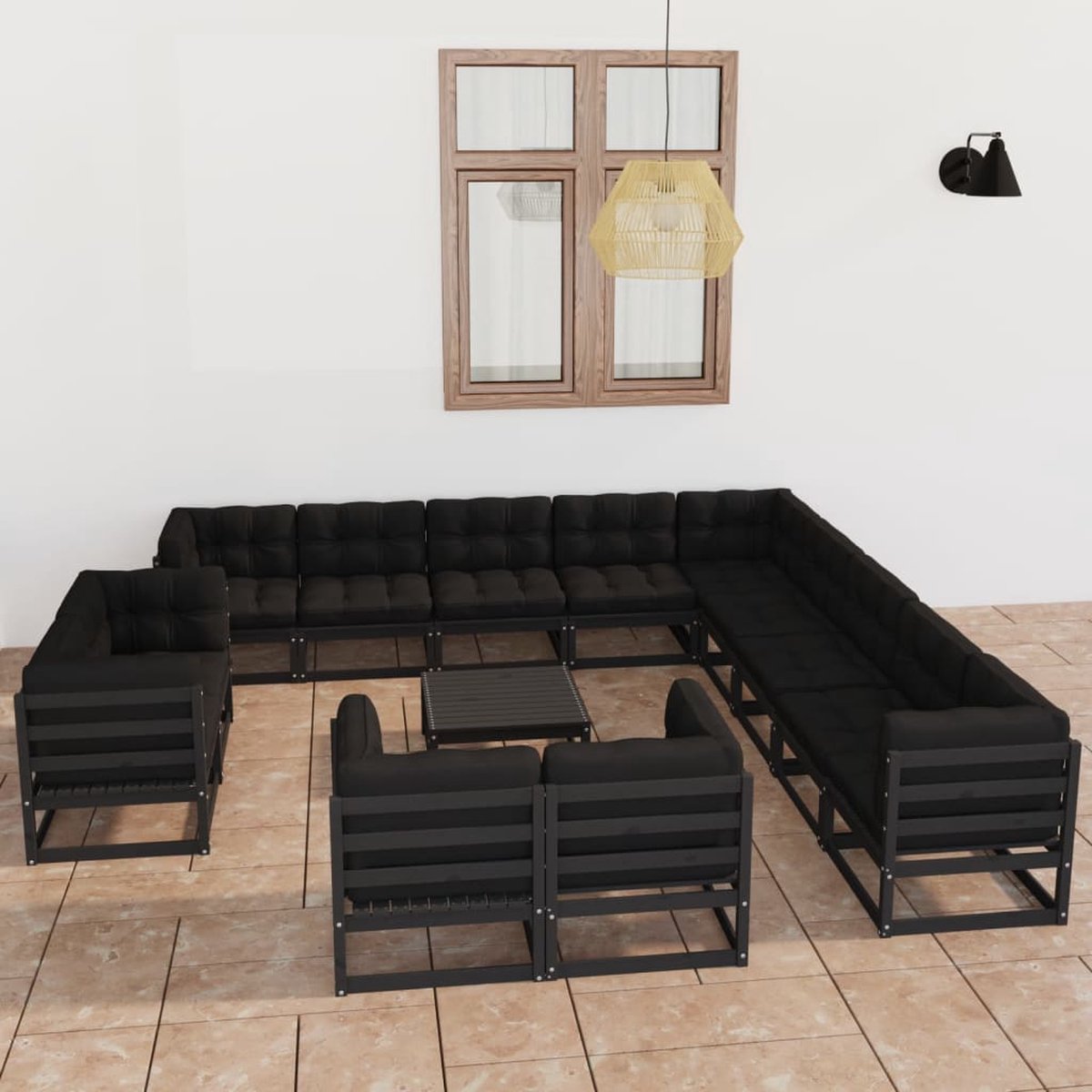 Vidaxl 14-delige Loungeset Met Kussens Massief Grenenhout - Negro